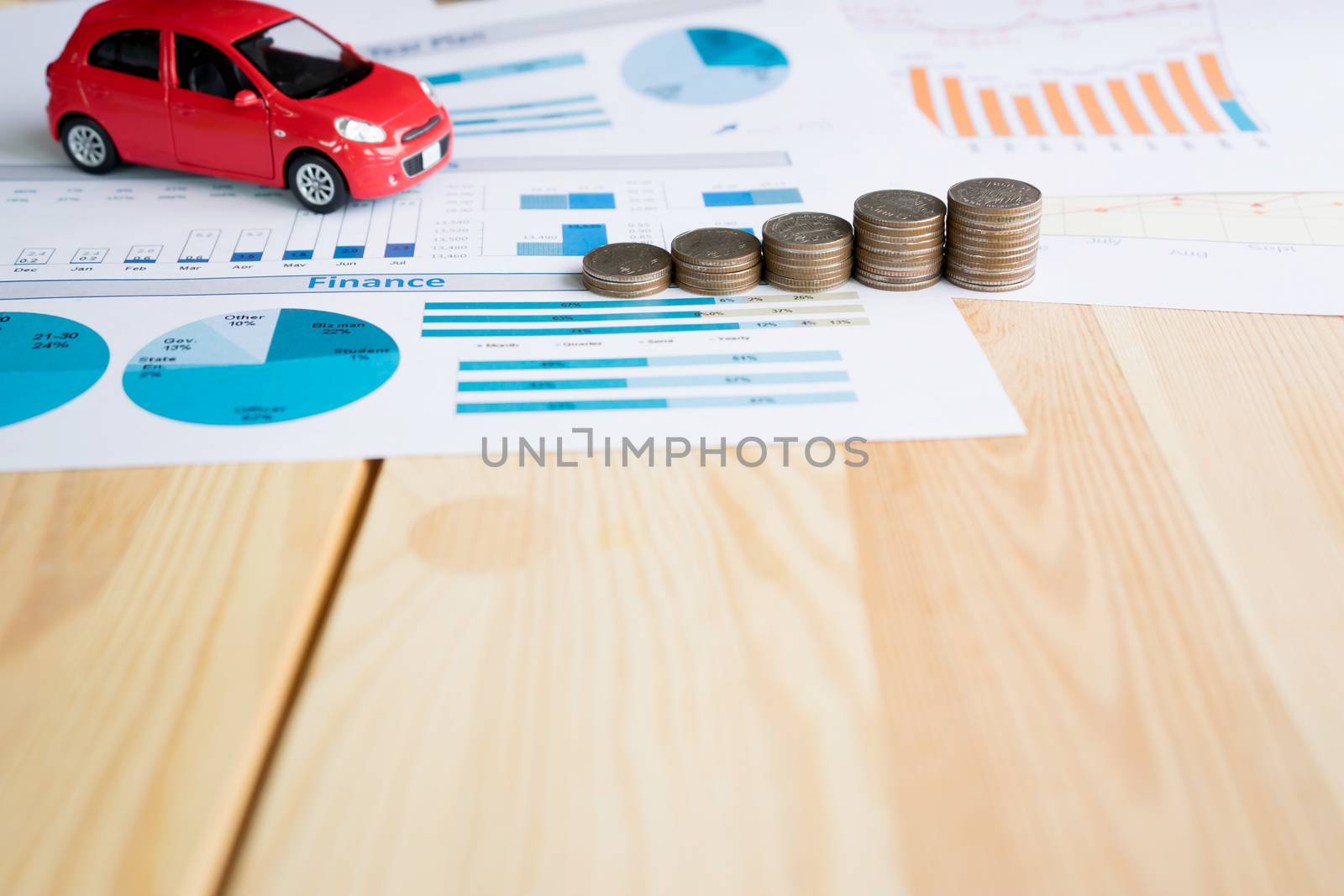 Money, chart and Red Car by ekachailo