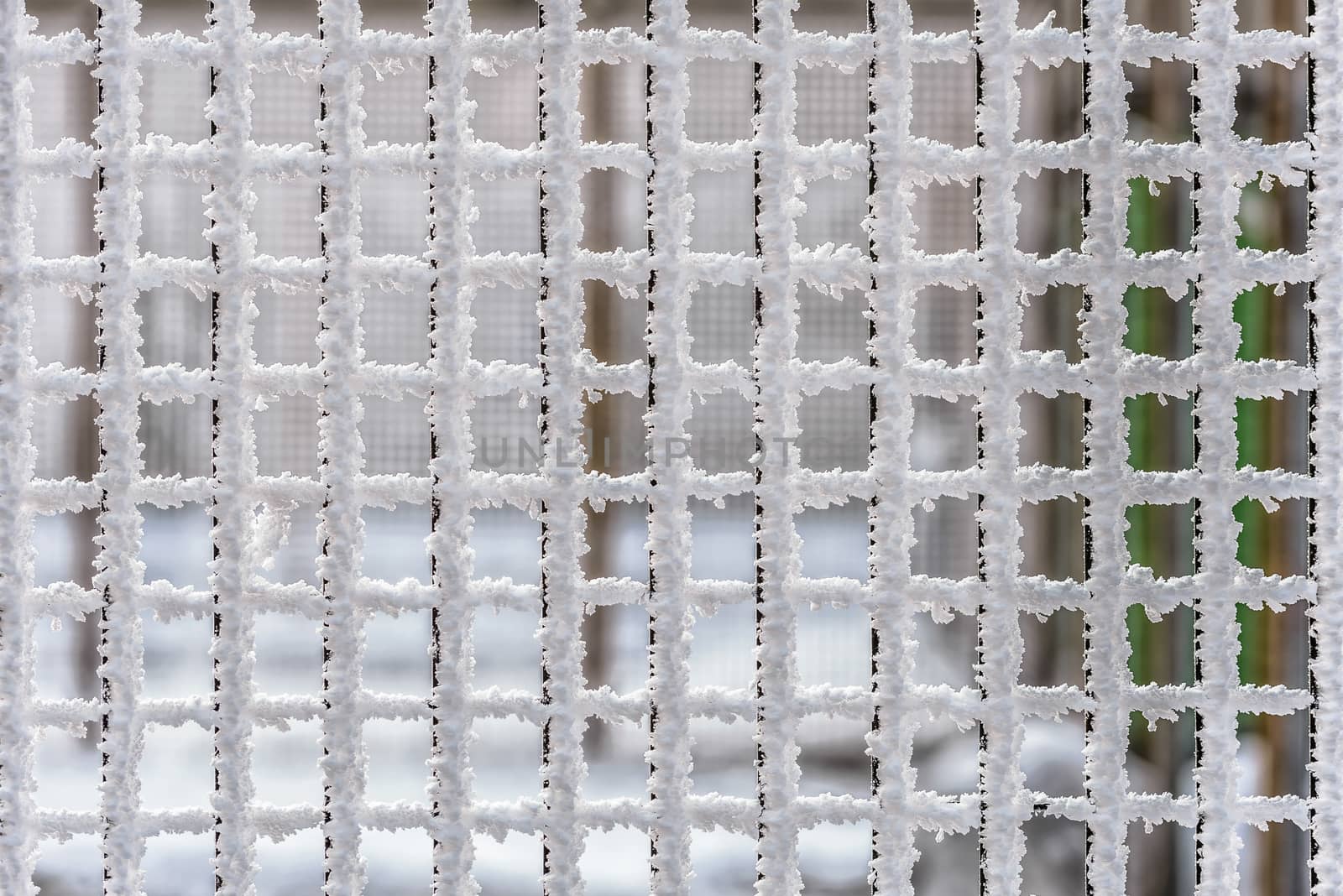 Metallic wire fence completely covered with frost  by MaxalTamor