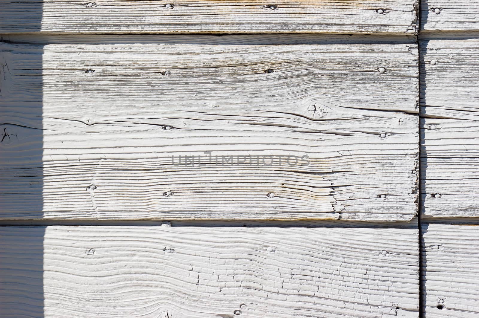 Close up of the texture of a pine planks door painted in white