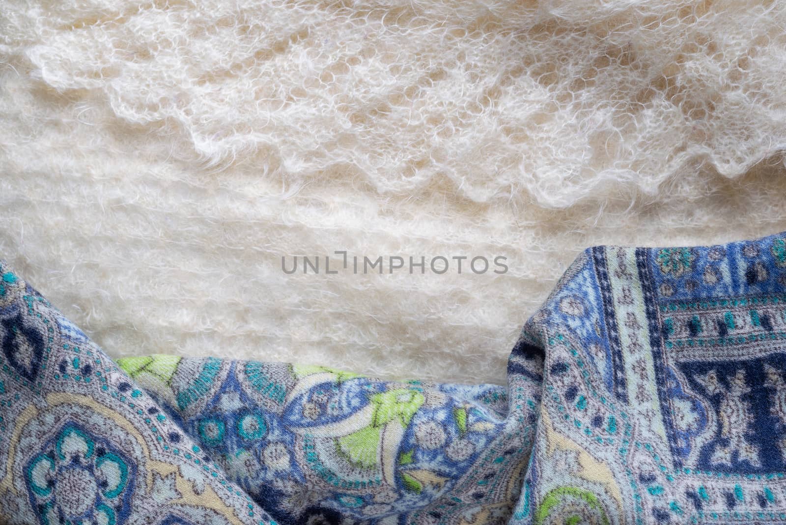Blue scarf and white goat fluff foulard by MaxalTamor