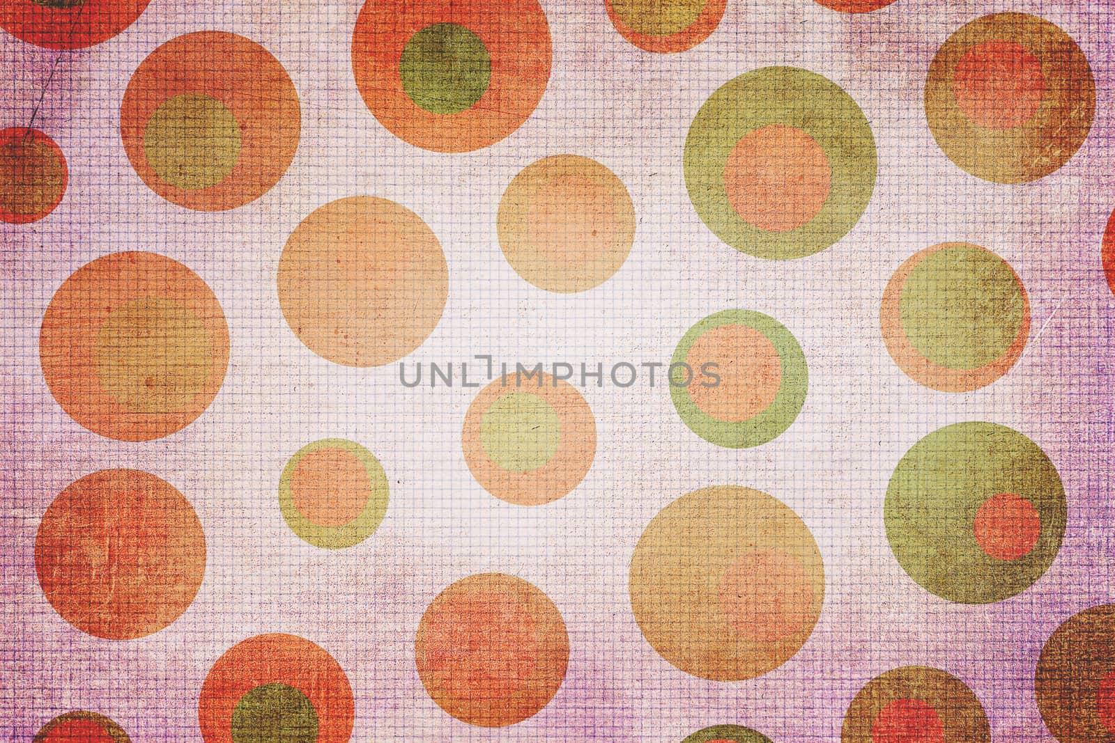 Texture background made of  green and orange dots, or circles, with squares