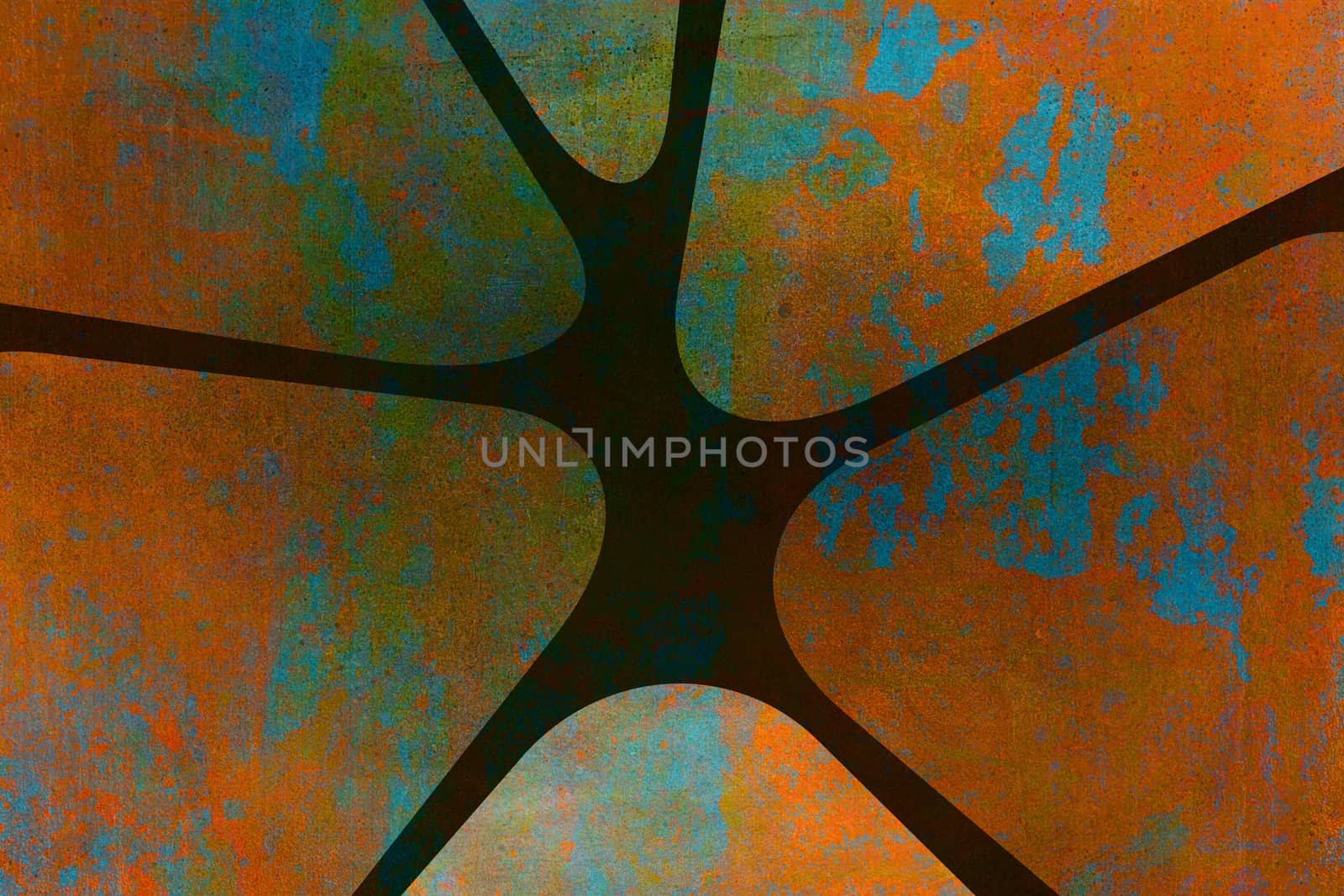 Sixties or seventies decoration background with texture. Colors orange, blue and green