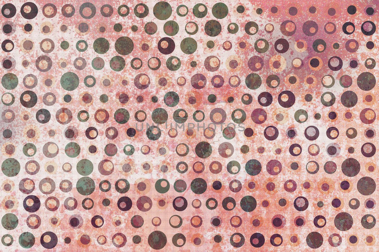 Texture background made of  green, brown and gray dots, or circles, on pink and white