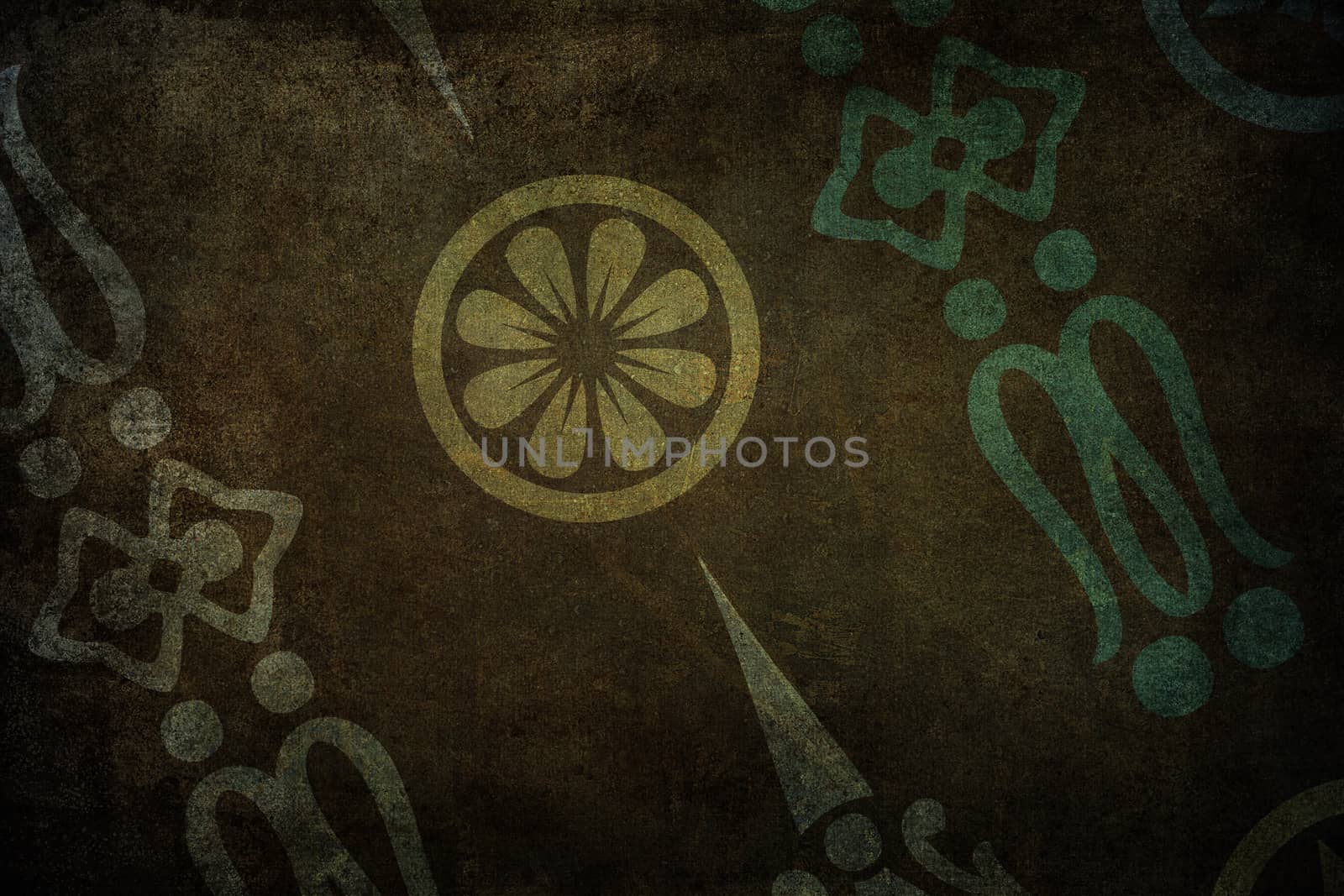 Classical renaissance style background texture. Colors yellow, green and brown