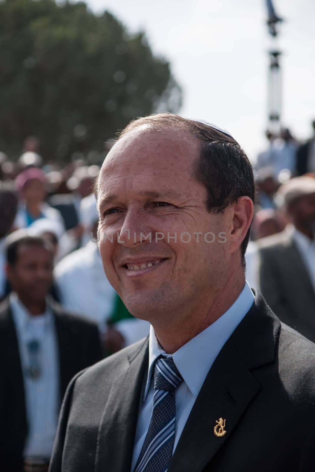 JERUSALEM - OCT 31: Nir Barkat, Mayor of Jerusalem arrives to the Sigd Celebration - Oct. 31, 2013 in Jerusalem, Israel. The Sigd is an annual holiday of the Ethiopian Jews.