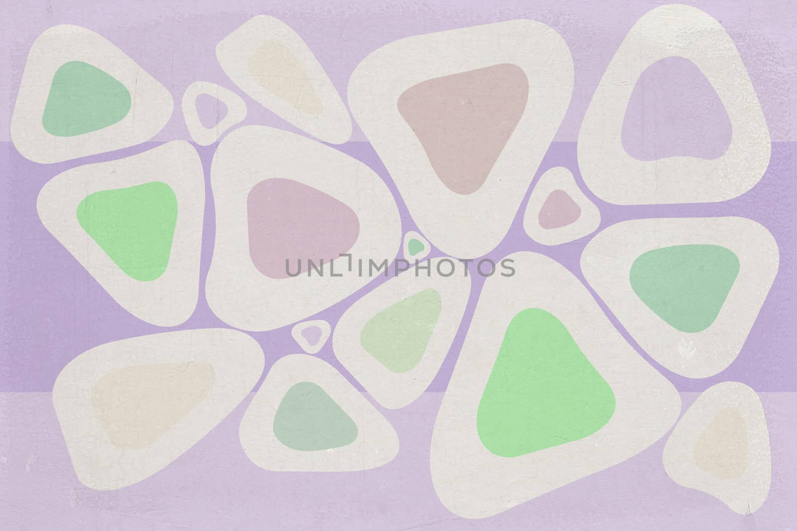Background of round triangles texture. Pink, green, violet, beige, blue and mauve colors