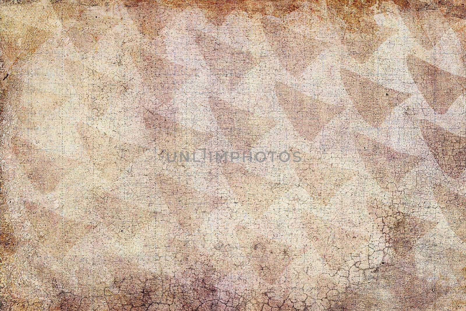 Abstract sixties decoration background texture with triangles and craquelures. Colors beige, pink and orange