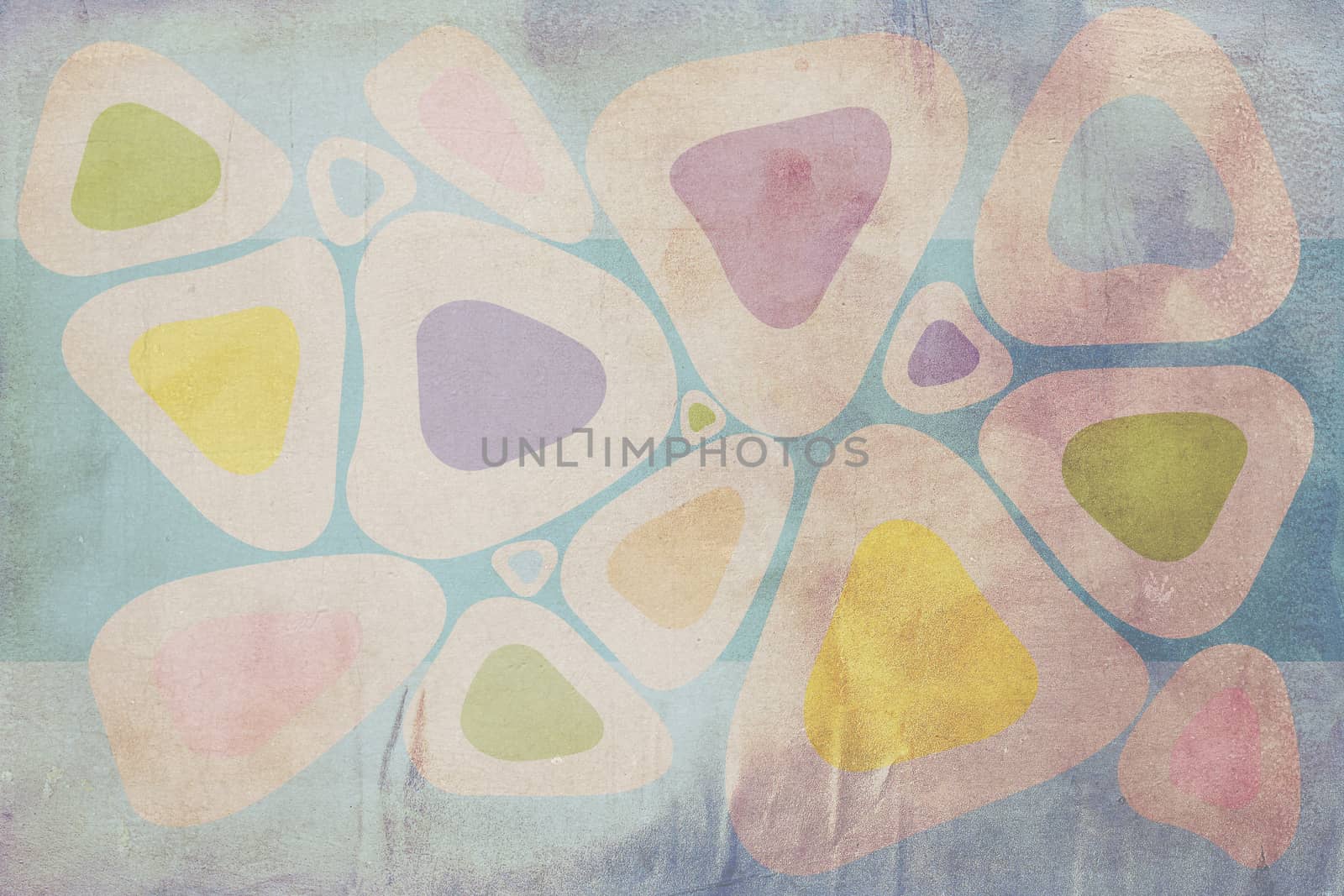 Background of round triangles texture. Pink, green, violet, yellow, blue and mauve colors