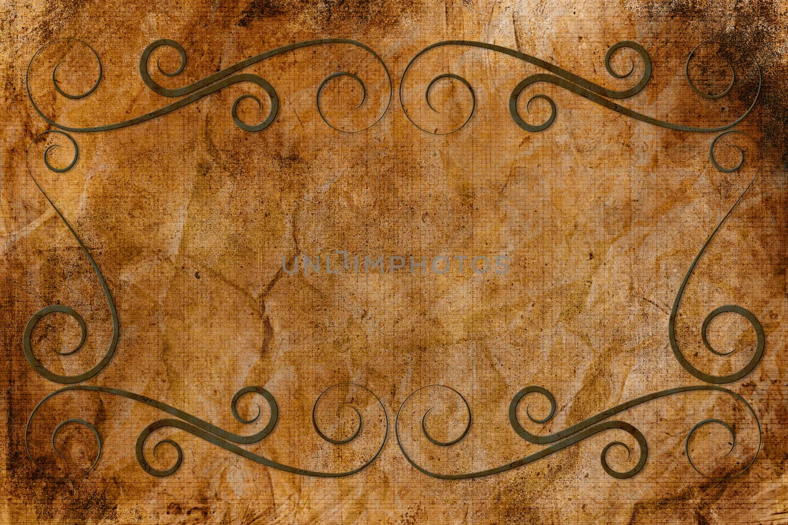 An antique decorative frame with a background with a grid texture. Colors yellow and brown