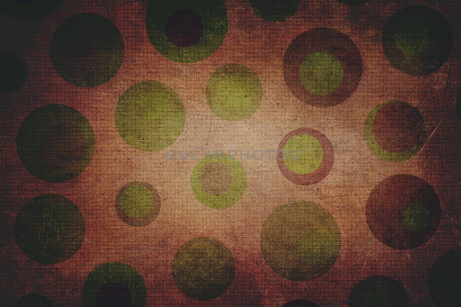 Dark texture background made of  green and brown dots, or circles, with squares
