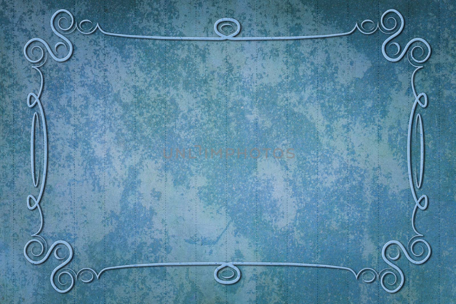 An antique decorative frame with a background with texture and vertical dash lines. Blue color
