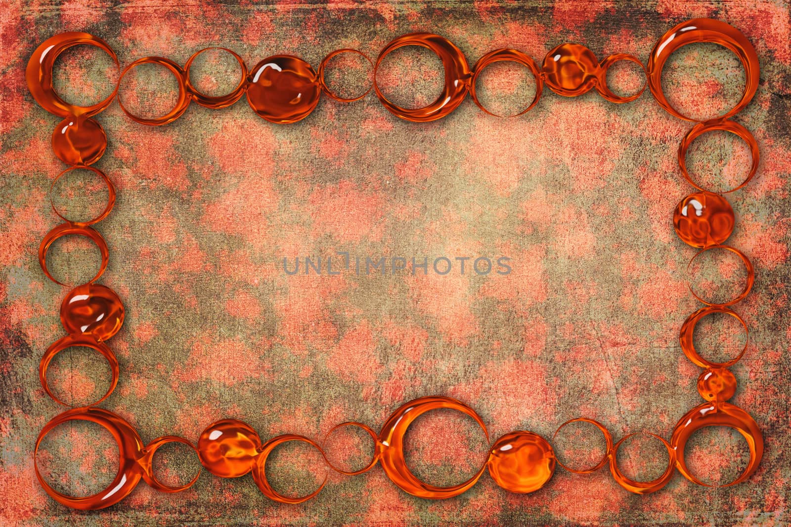 An antique decorative amber frame with a textured background. Amber, pink, orange, green and brown colors
