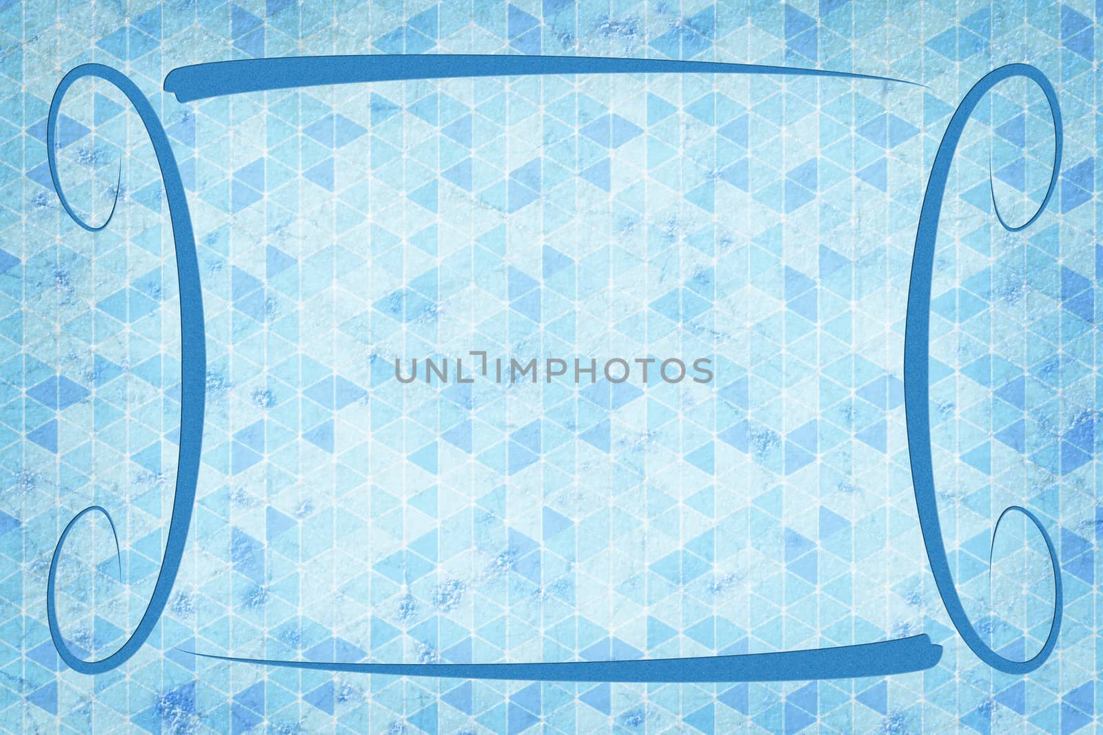 A modern decorative frame with a background with texture and triangles. Blue and white colors