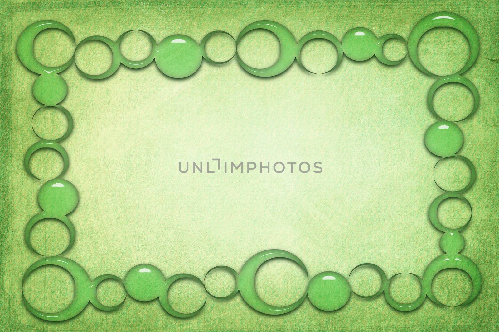 A modern decorative transparent green glass frame with a textured background. Green and yellow colors