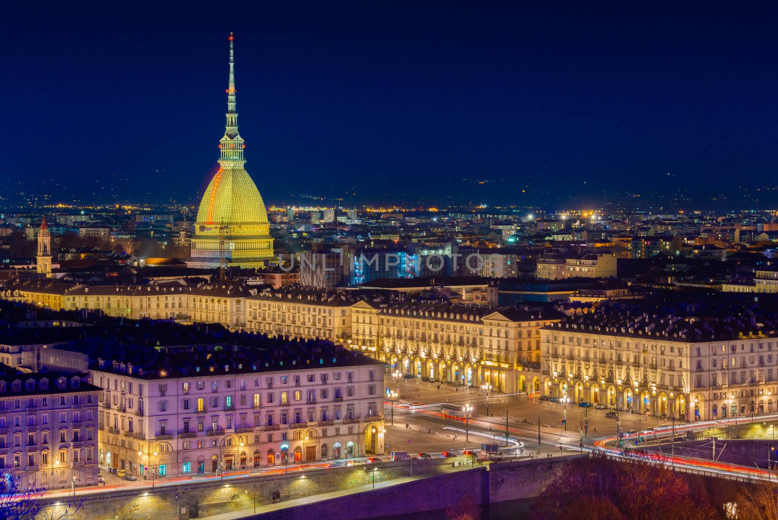 Night cityscape of Turin, Piemonte, Italy
