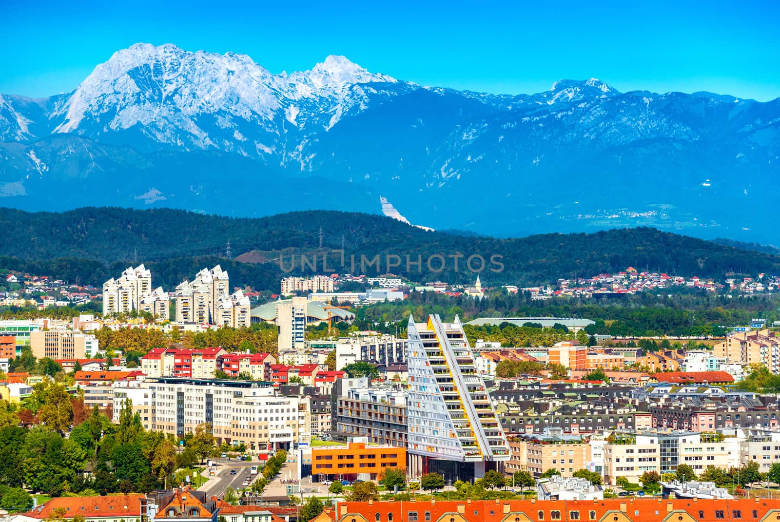 Picturesque cityscape of Ljubljana with mountains in the background, Slovenia