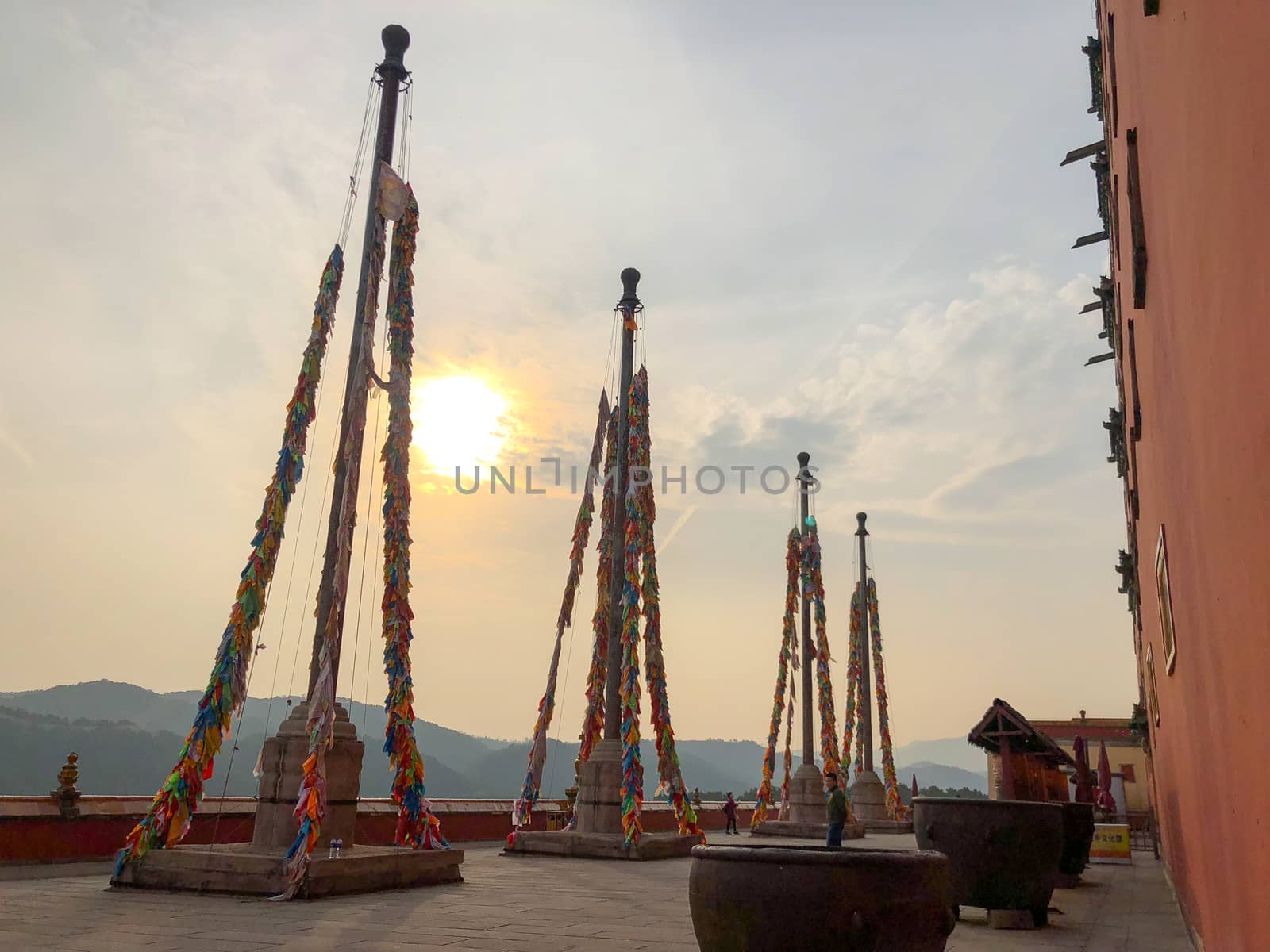 Buddhist color prayer flags at The Putuo Zongcheng Buddhist Temple, Chengde, China by Bonandbon