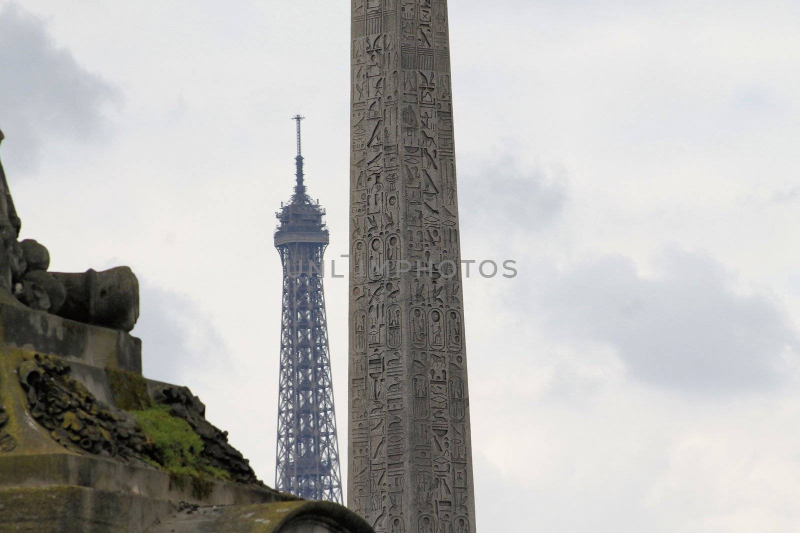 View of the Luxor Ancient Egyptian Obelisk at the centre of the Place de la Concorde in Paris, France. It was originally located at the entrance to Luxor Temple, in Egypt.