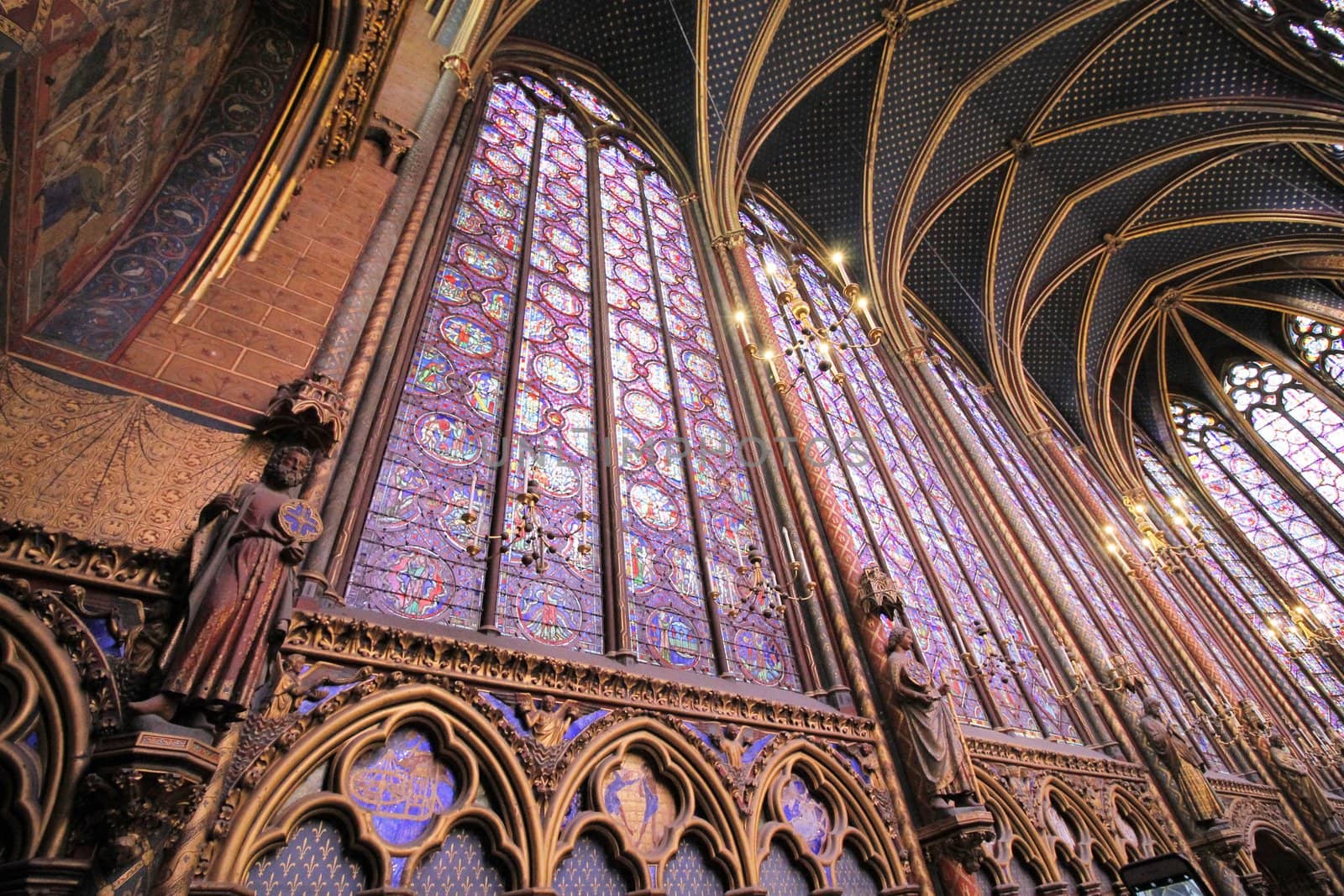 The Sainte Chapelle (Holy Chapel) in Paris, France. The Sainte Chapelle is a royal medieval Gothic chapel in Paris and one of the most famous monuments of the city