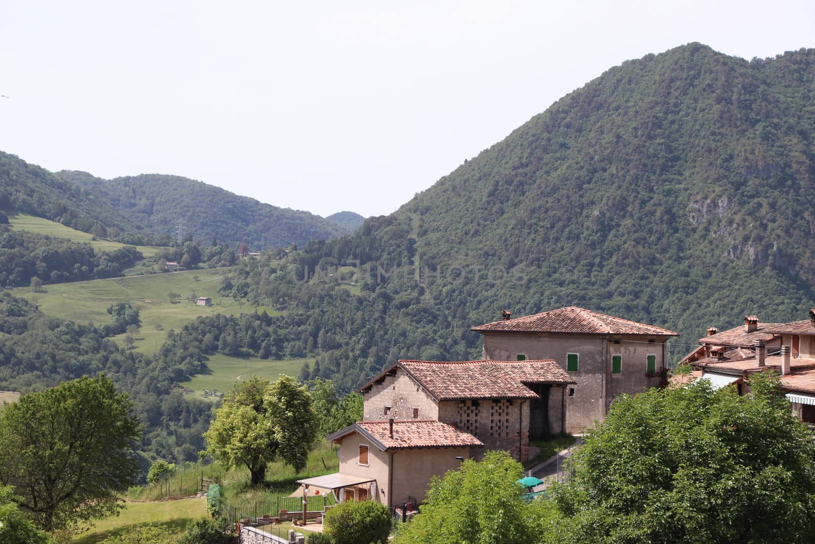 view of the small village of " Costa di Gargnano " in the mountains of Garda lake in northern Italy