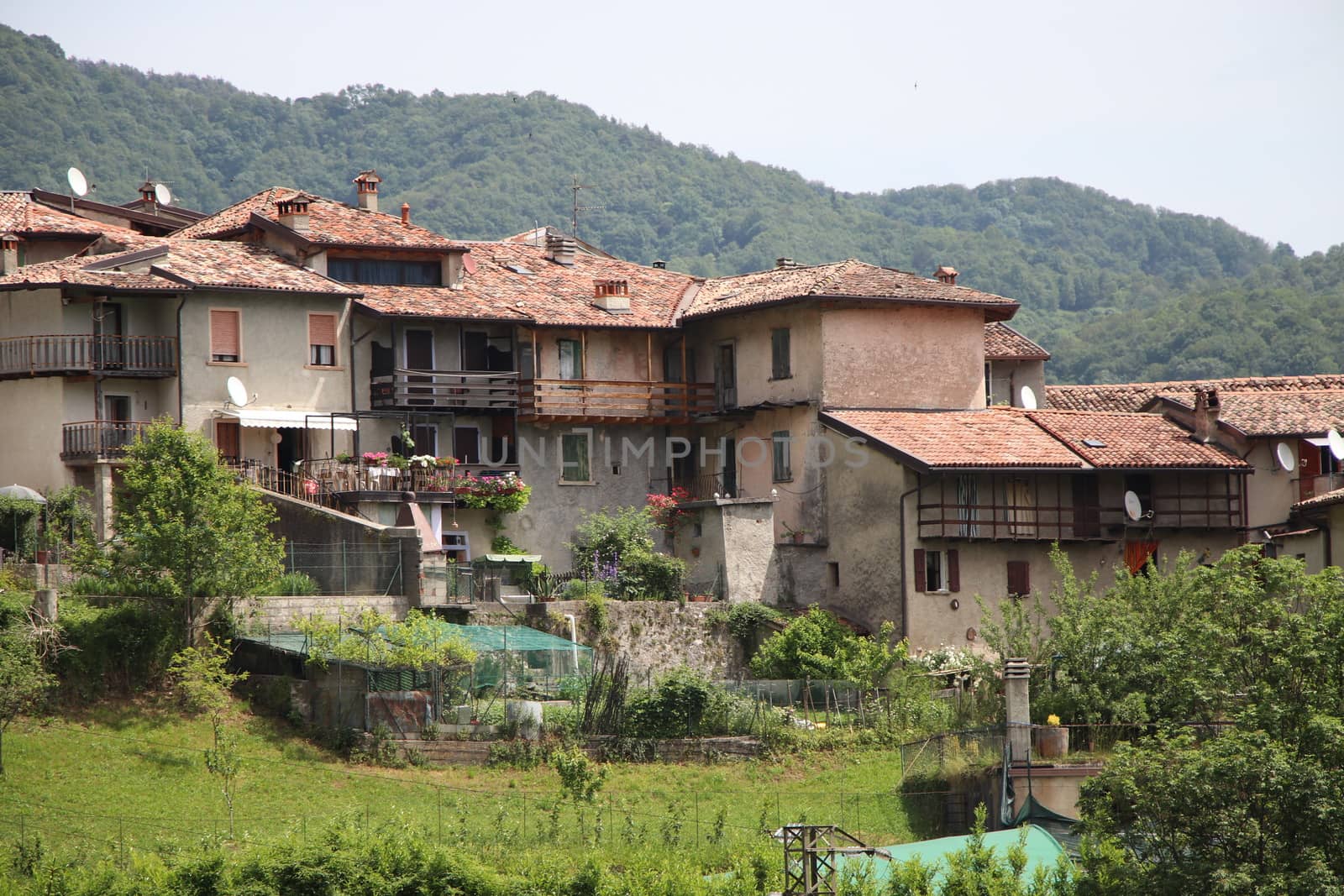 view of the small village of " Costa di Gargnano " in the mountains of Garda lake in northern Italy