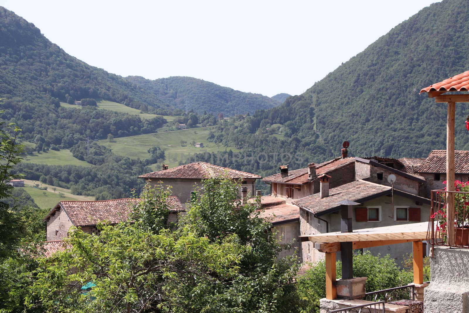 view of the small village of " Costa di Gargnano " in the mountains of Garda lake in northern Italy