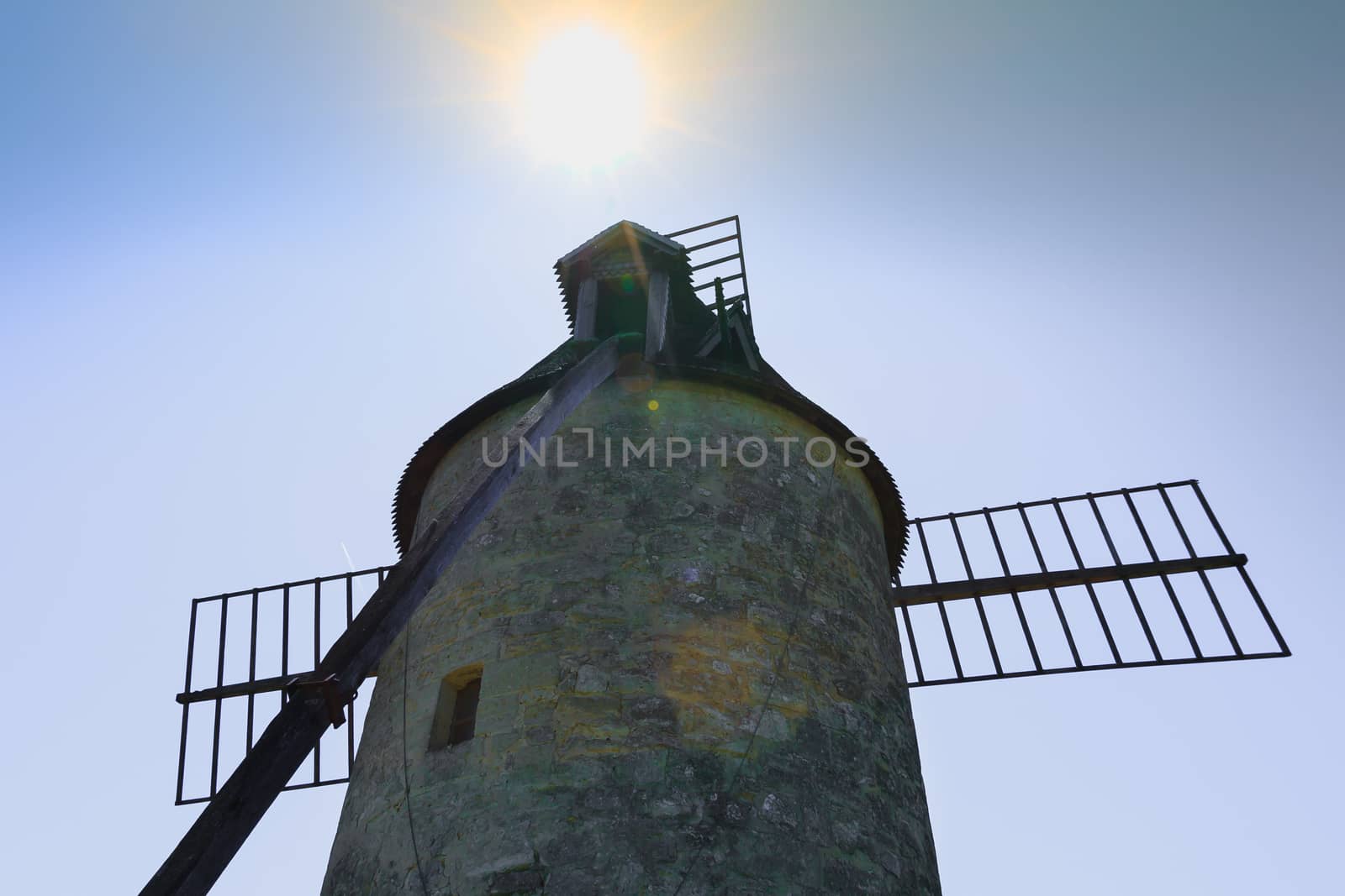 architectural details of the Moulins de Calon during the spring, 5 windmills with canvas wings built in the 16th century