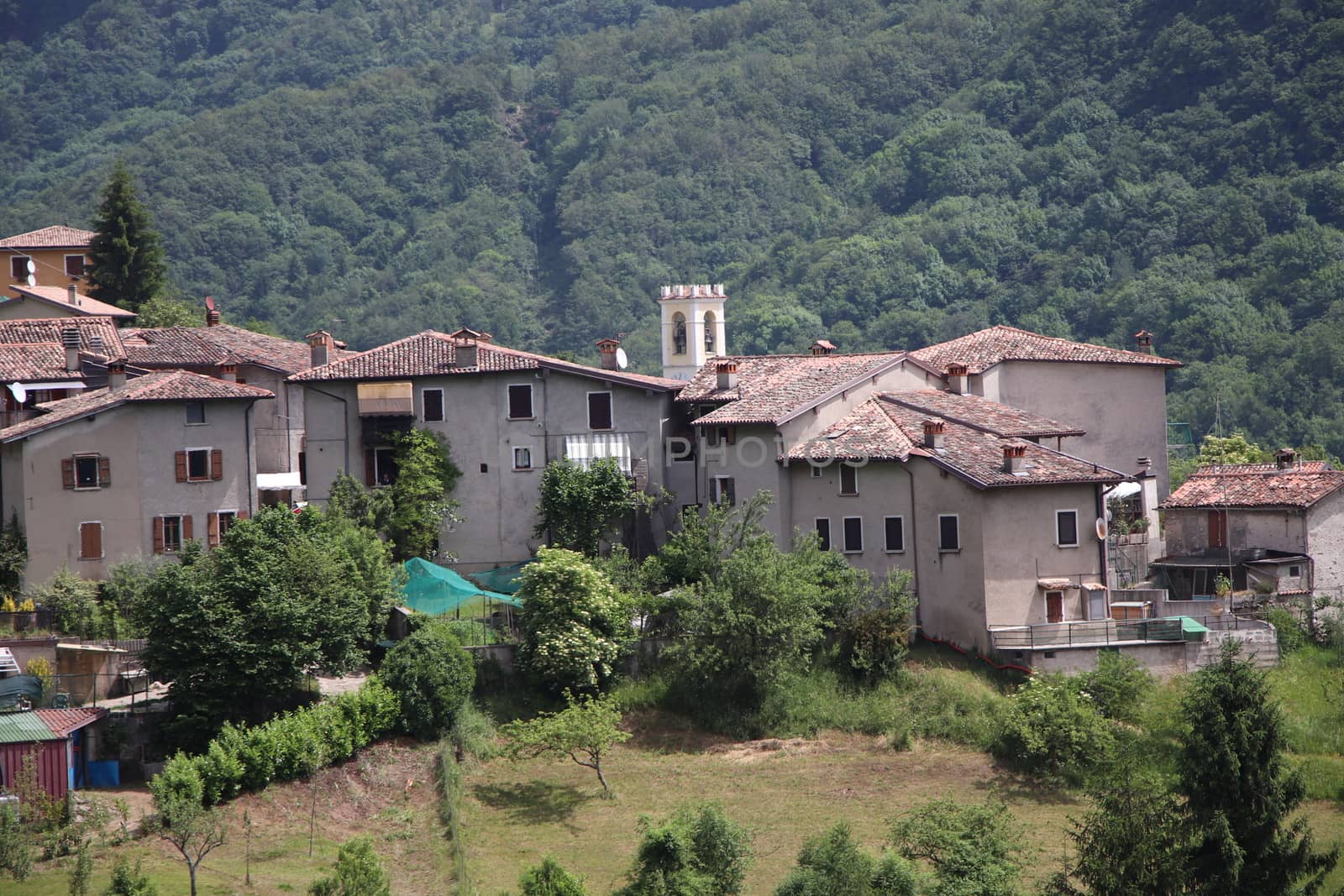 view of the small village of " Costa di Gargnano " in the mountains of Garda lake in northern Italy