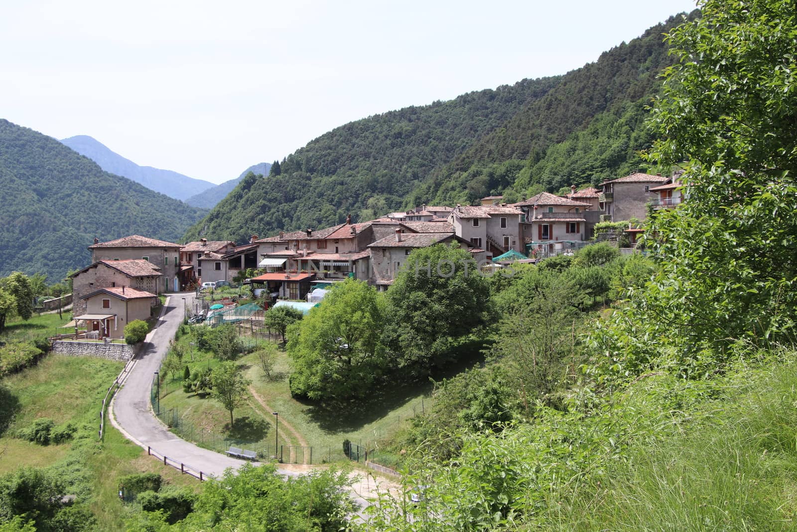 view of the small village of " Costa di Gargnano " in the mountains of Garda lake in northern Italy