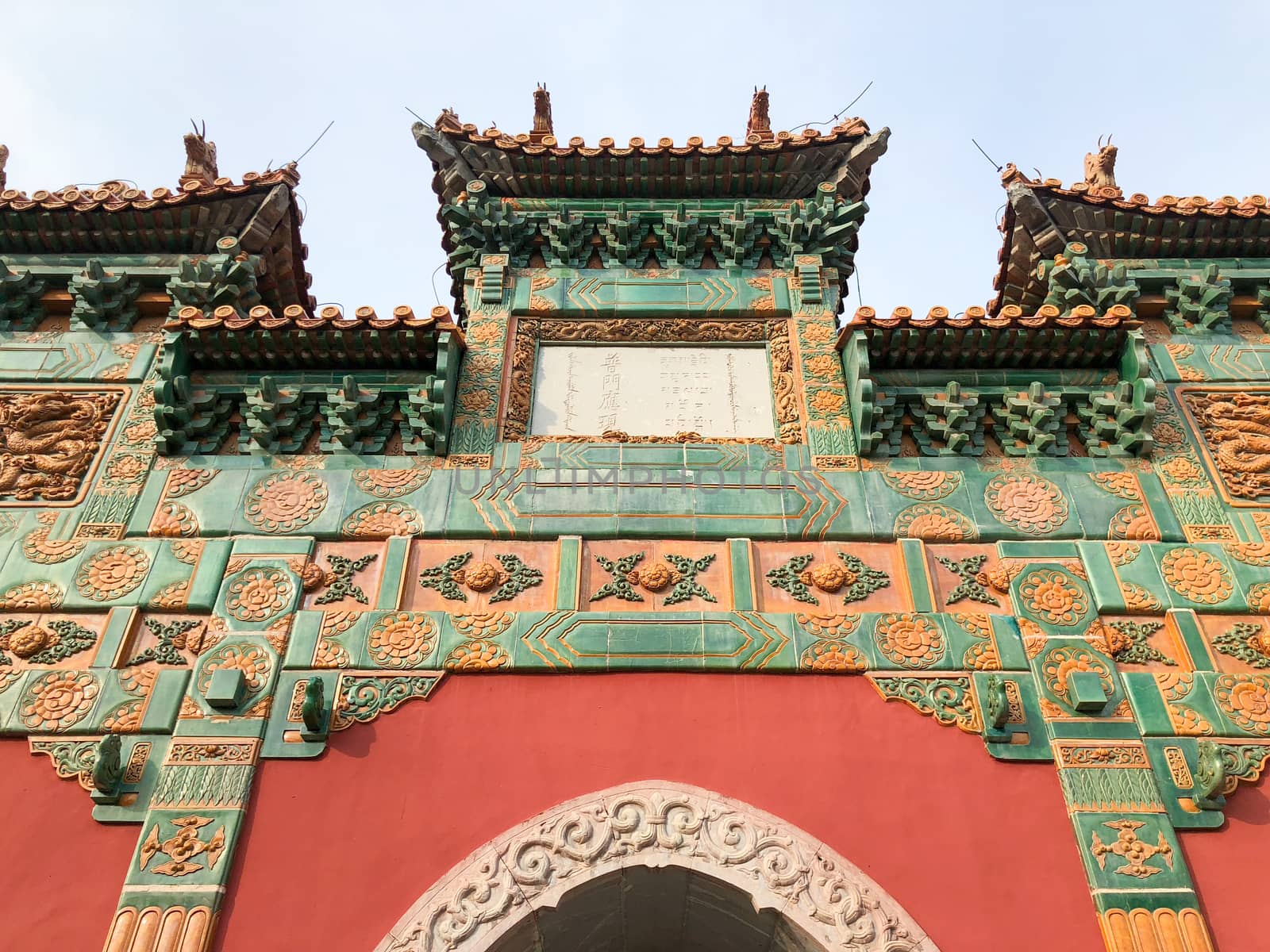 Gate inside The Putuo Zongcheng Buddhist Temple, one of the Eight Outer Temples of Chengde, built between 1767 and 1771 and modeled after the Potala Palace of Tibet. Chengde Mountain Resort. China