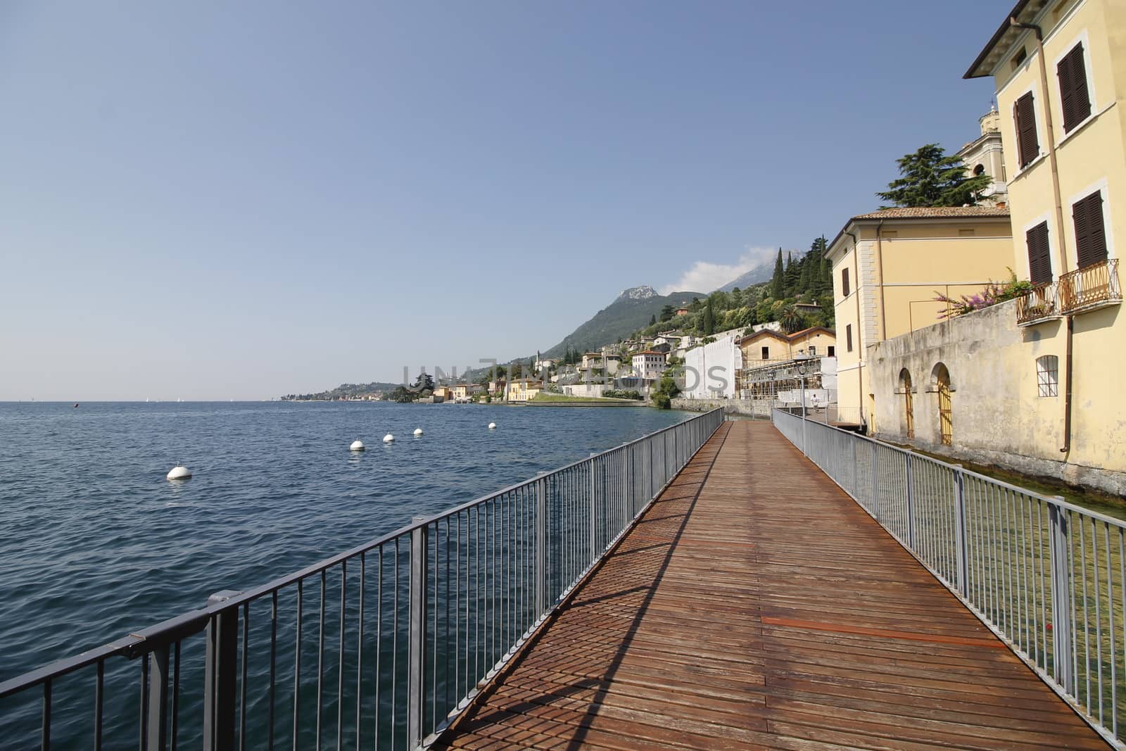 Wooden promenade in Gargnano, on Garda lake in northern Italy