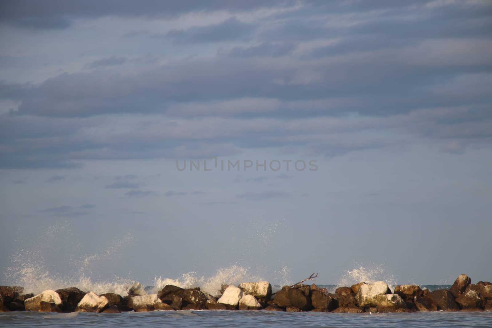 Rocks to protect the coast in the Adriatic sea in Italy