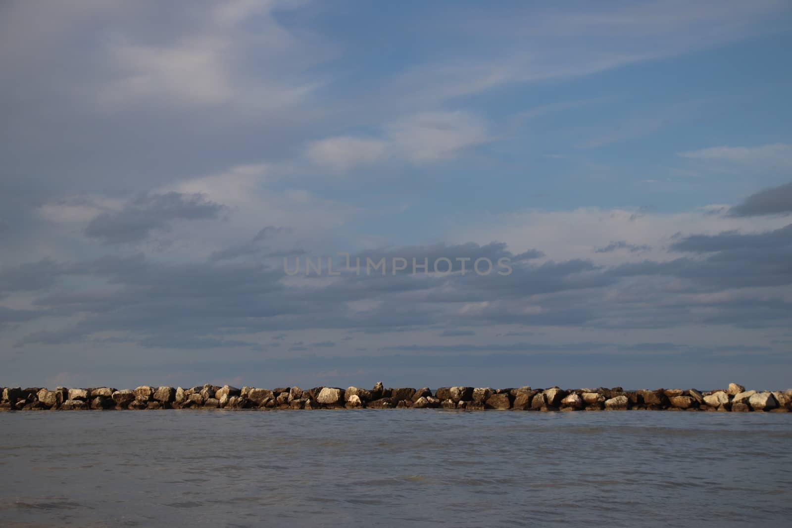 Rocks to protect the coast in the Adriatic sea in Italy