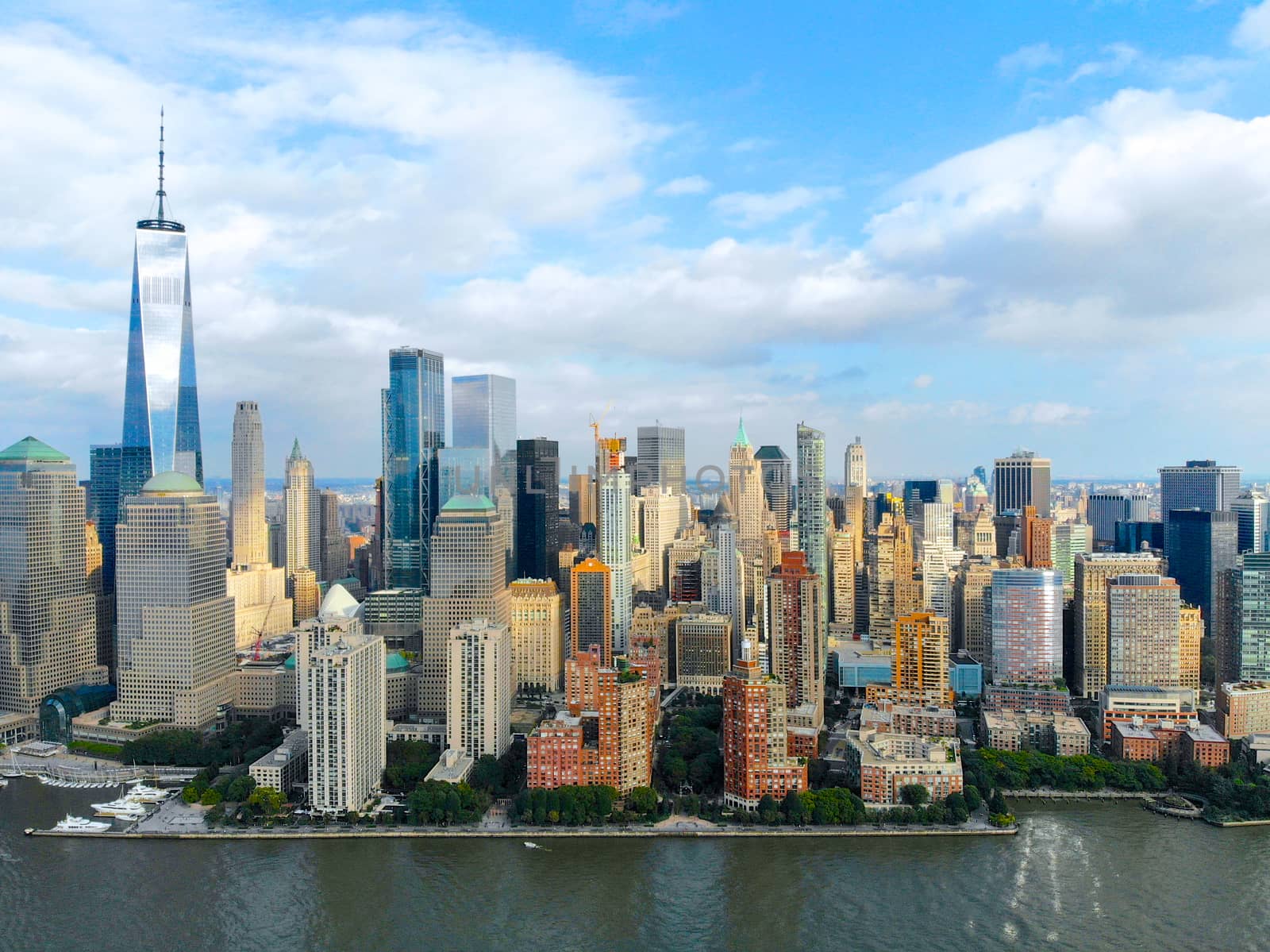 Aerial view of Manhattan Skyline, with World Trade Center, New York, USA. by Bonandbon