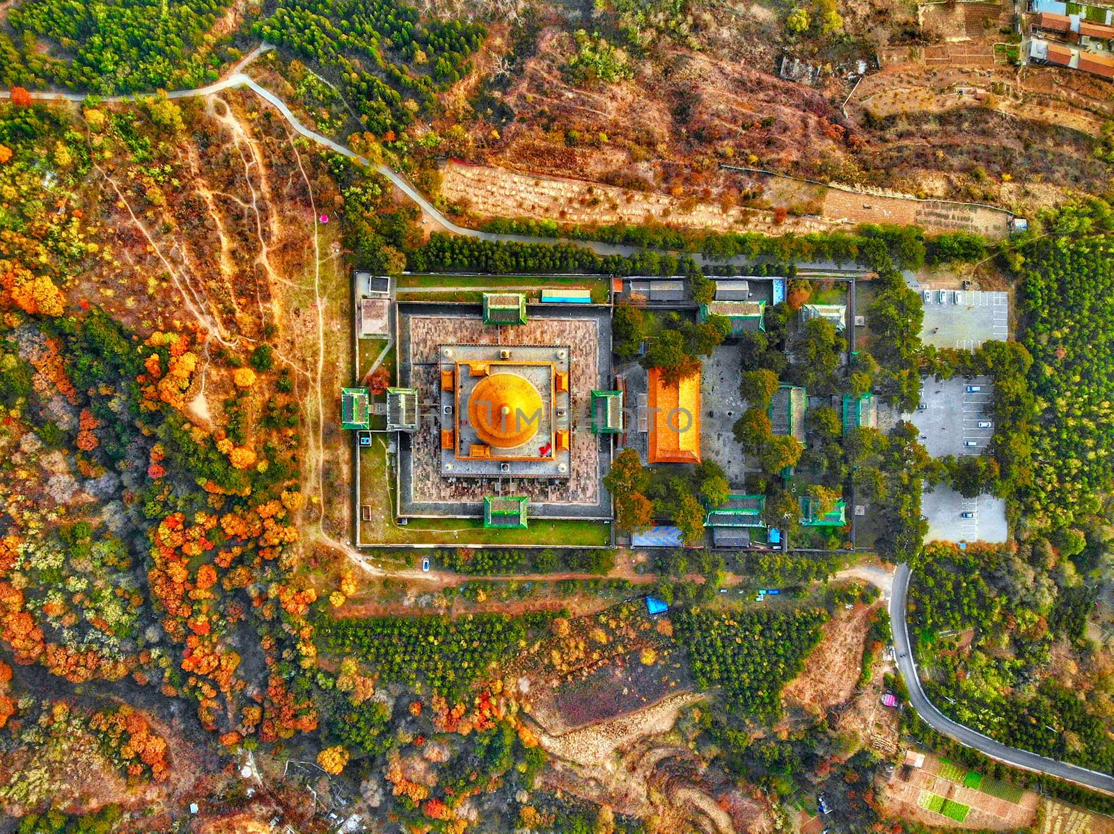 Aerial view of The Temple of Universal Happiness, Pule si, also called the round Pavillion, CHengde, China by Bonandbon