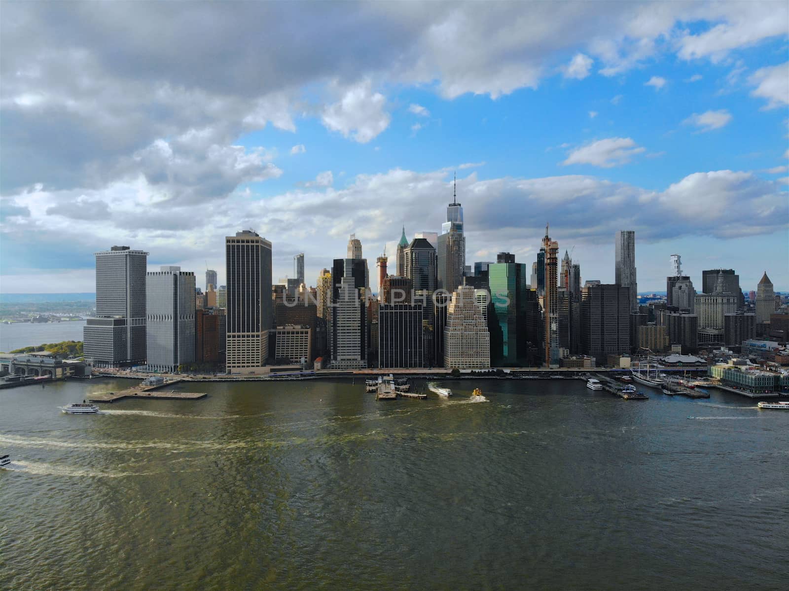 Manhattan Skyline, with Financial District and World Trade Center, New York, USA. by Bonandbon