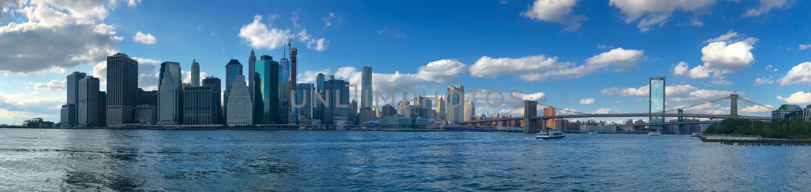 Panoramic view of Manhattan Skyline, with Financial District and World Trade Center, New York, USA. by Bonandbon