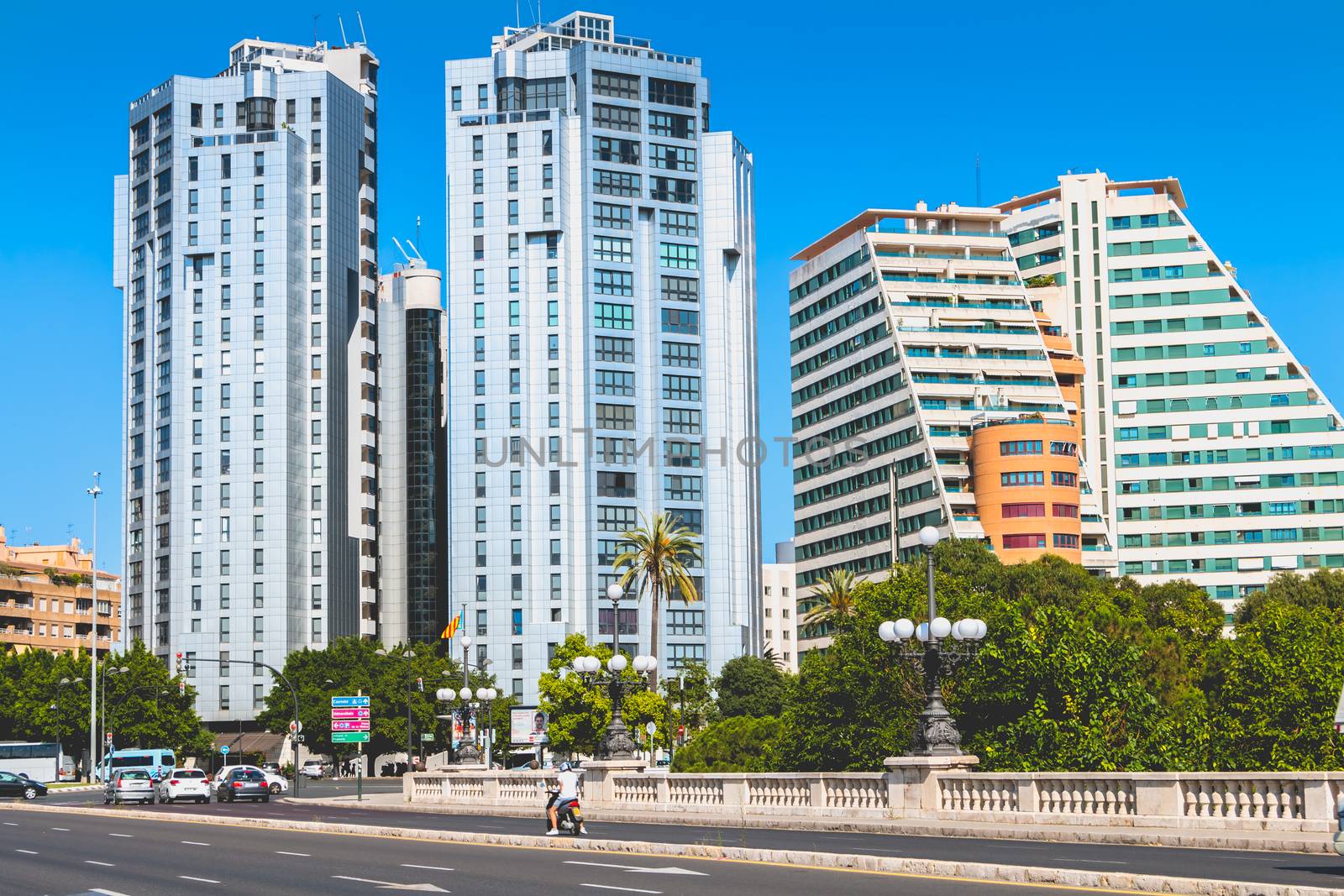 Valencia, Spain - june 18, 2017 : example of modern residential buildings in the city center on a summer day