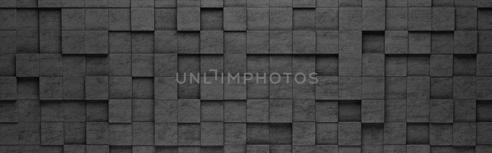 Wall of Black Squares Tiles Arranged in Random Height 3D Pattern Background Illustration