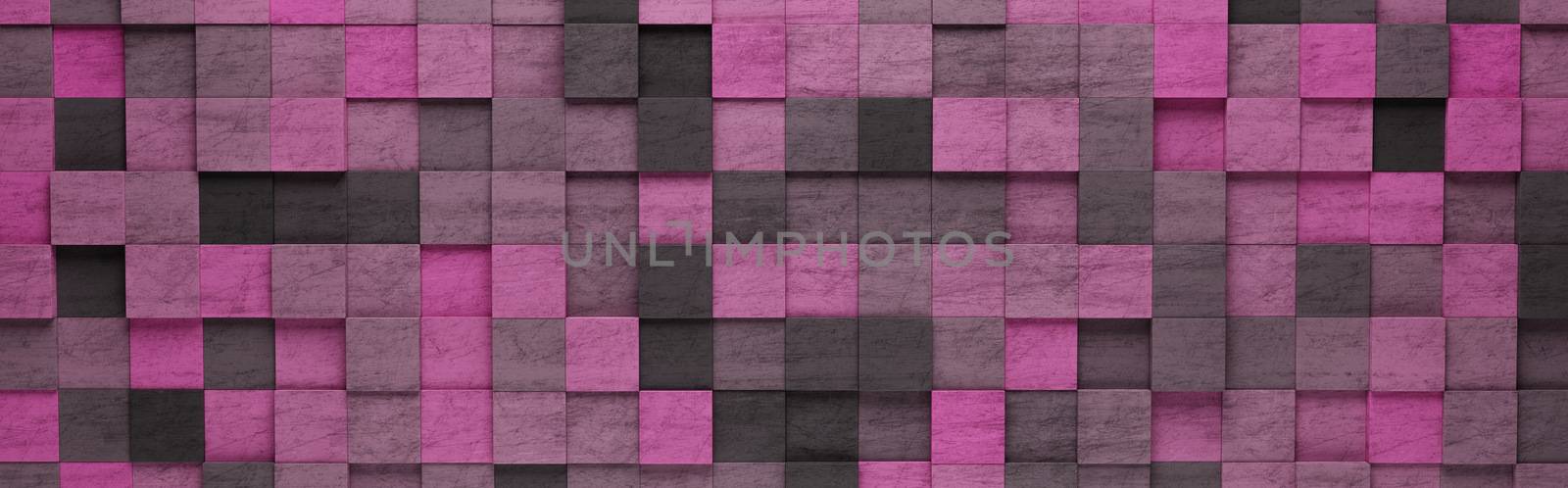 Wall of Purple Squares Tiles Arranged in Random Height 3D Pattern Background Illustration