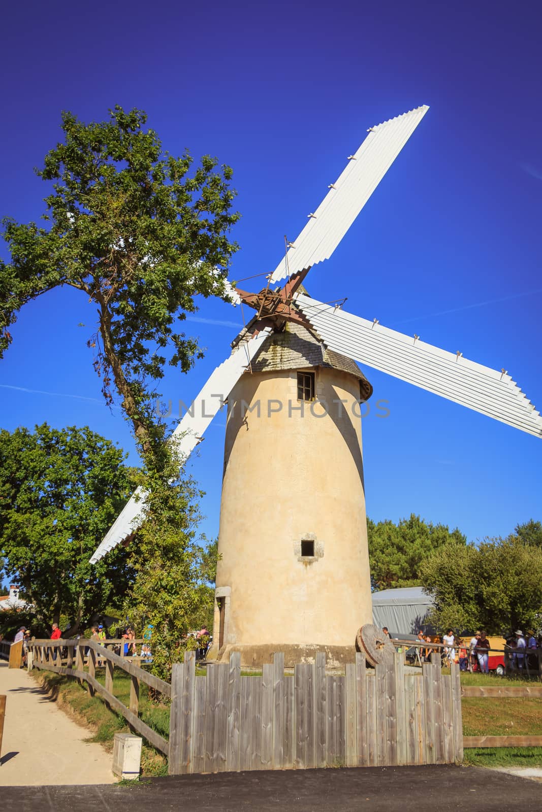Saint Reverend, France - July 24, 2016 : architecture detail of the windmill still active on a summer day