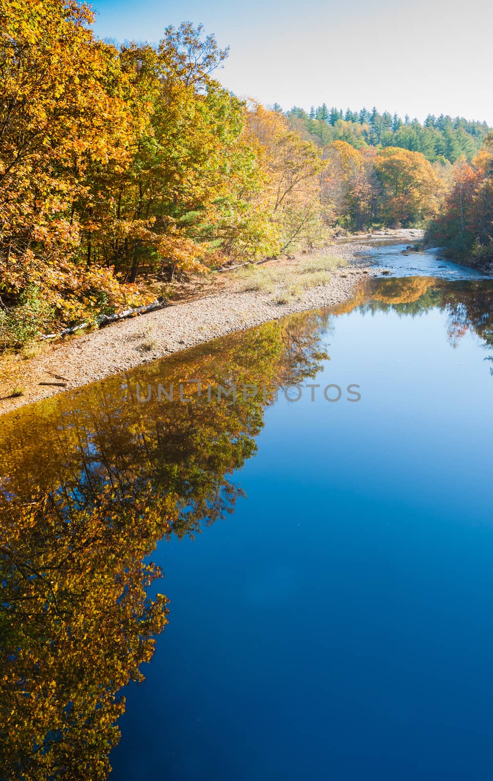 Sunday River converging reflections of golden fall color foliage by brians101