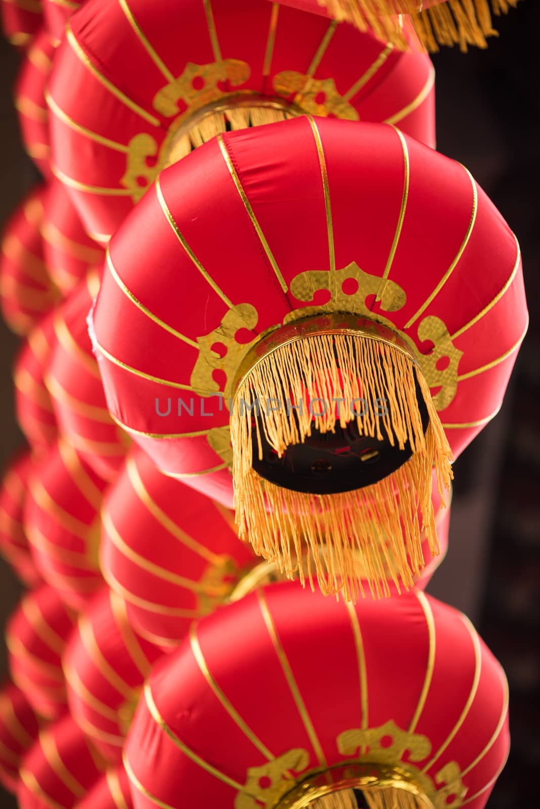 Red chinese lanterns hanging for the chinese new year in Chengdu, China