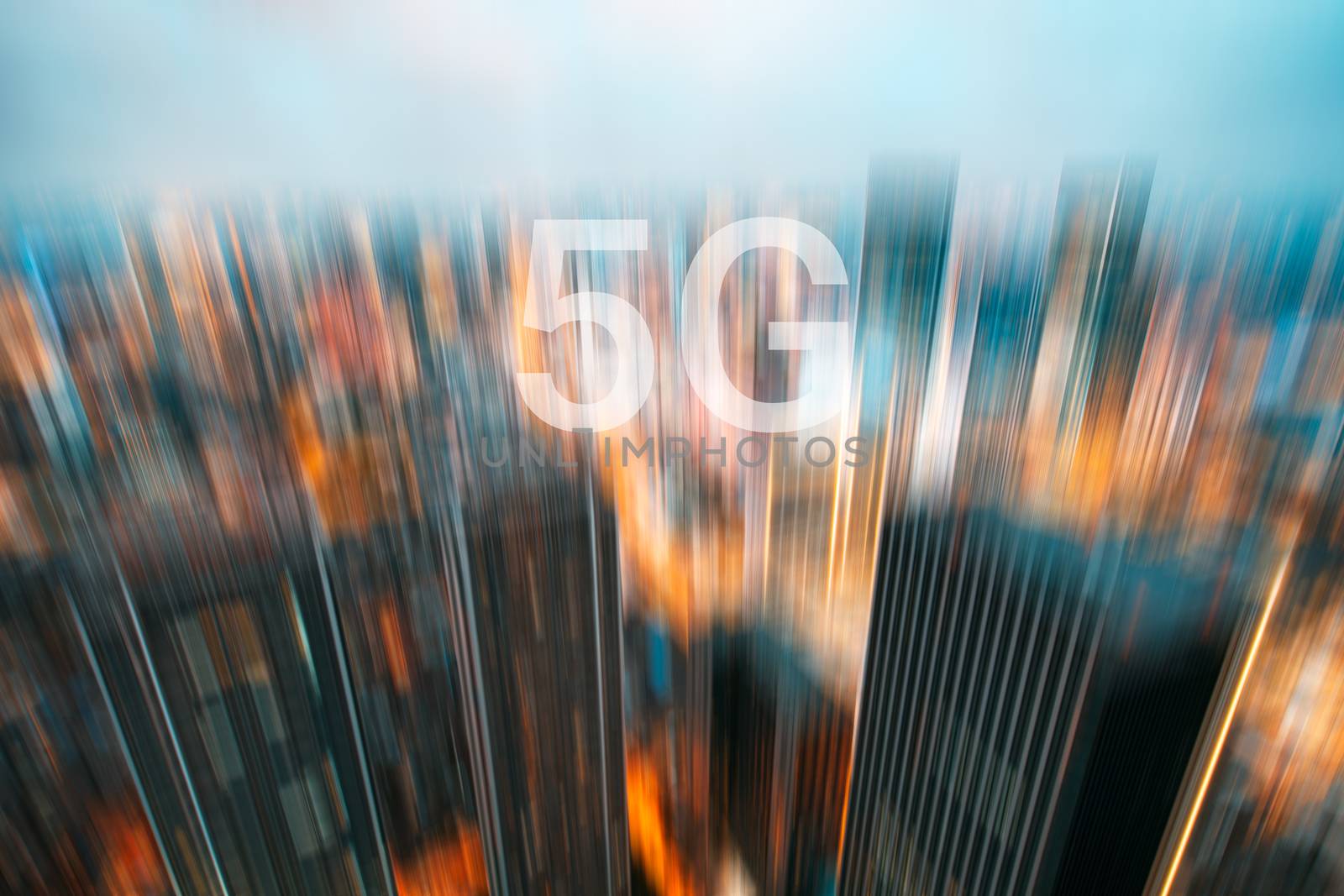 5G on a motion blurred city skyline by LP2Studio