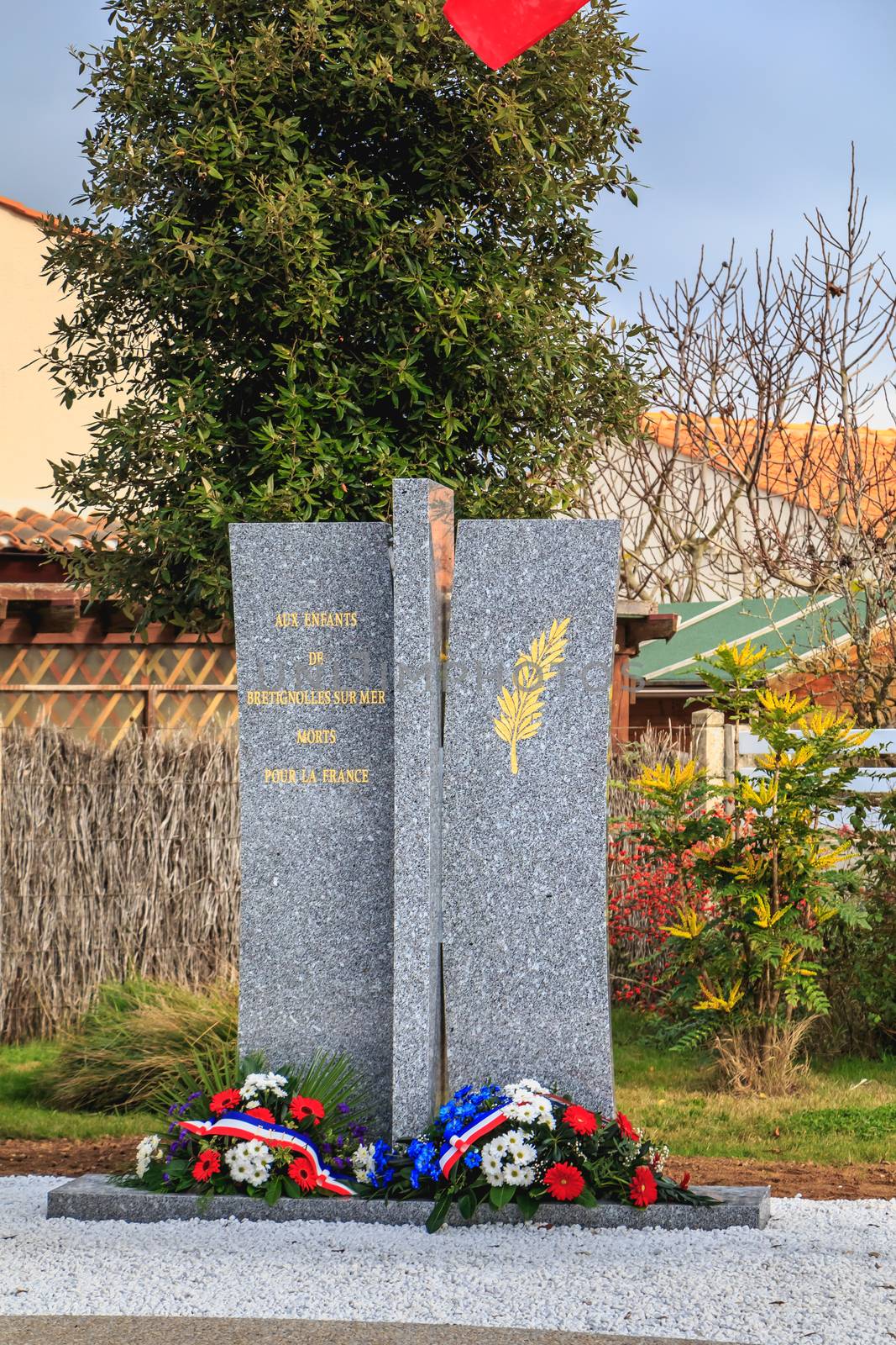 Bretignolles sur Mer, France - November 11, 2015 : an autumn day, inauguration of a monument of the dead veterans of the city for France