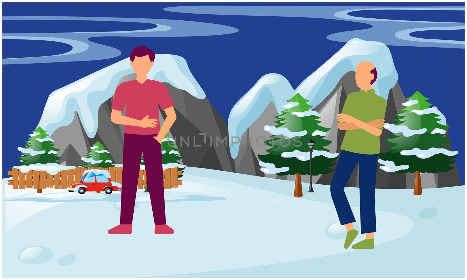 two friends are meeting in a snow garden