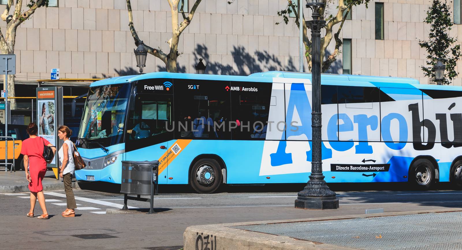 Aerobus airport shuttle buses parked at their terminal in Placa  by AtlanticEUROSTOXX