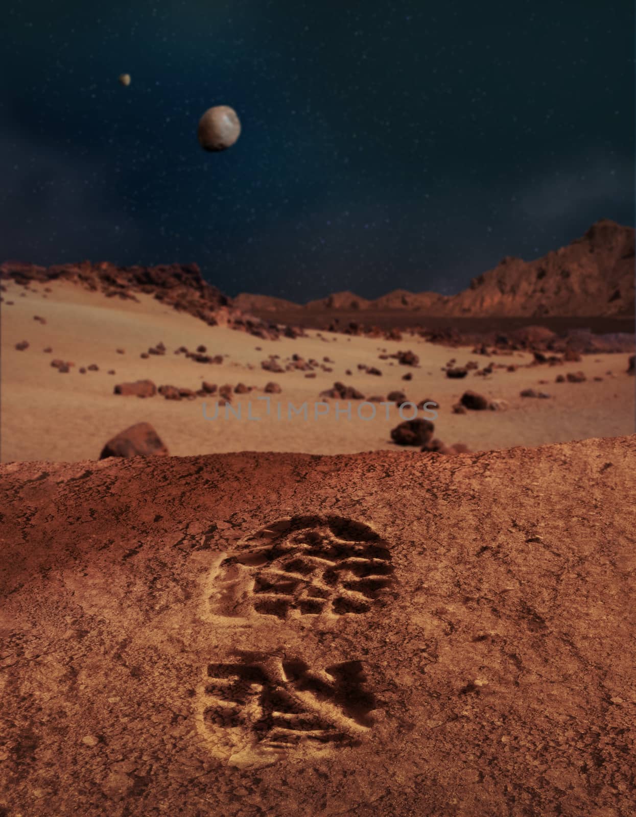 First human footprint on Planet Mars soil by anterovium
