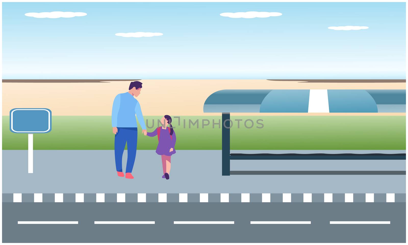 girl crossing road with her father by aanavcreationsplus