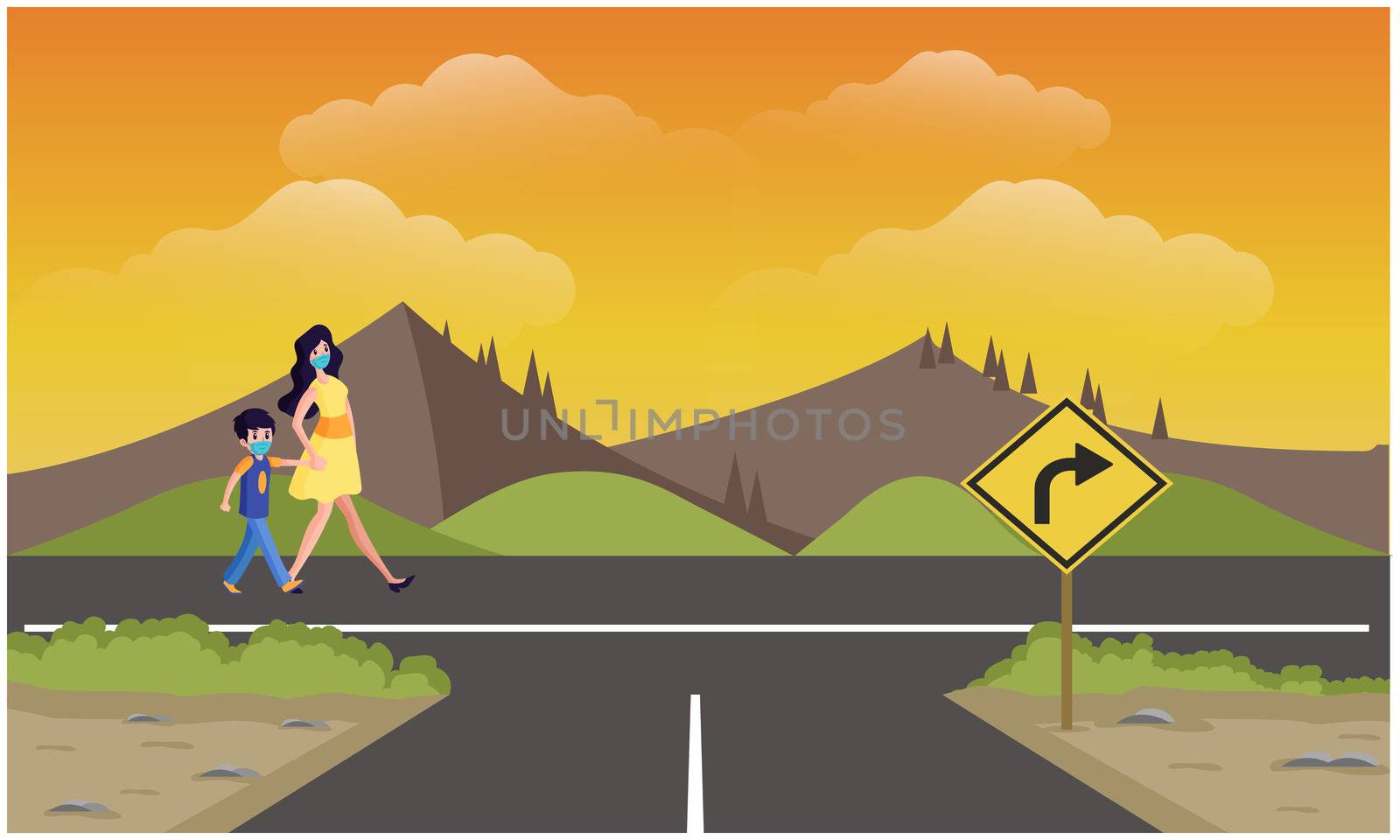 girl walking on the road with her mother by aanavcreationsplus